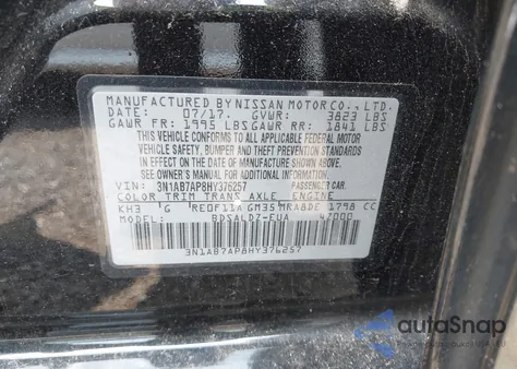 2017 Nissan Sentra Sv from USA, damaged, VIN 3N1AB7AP8HY376257